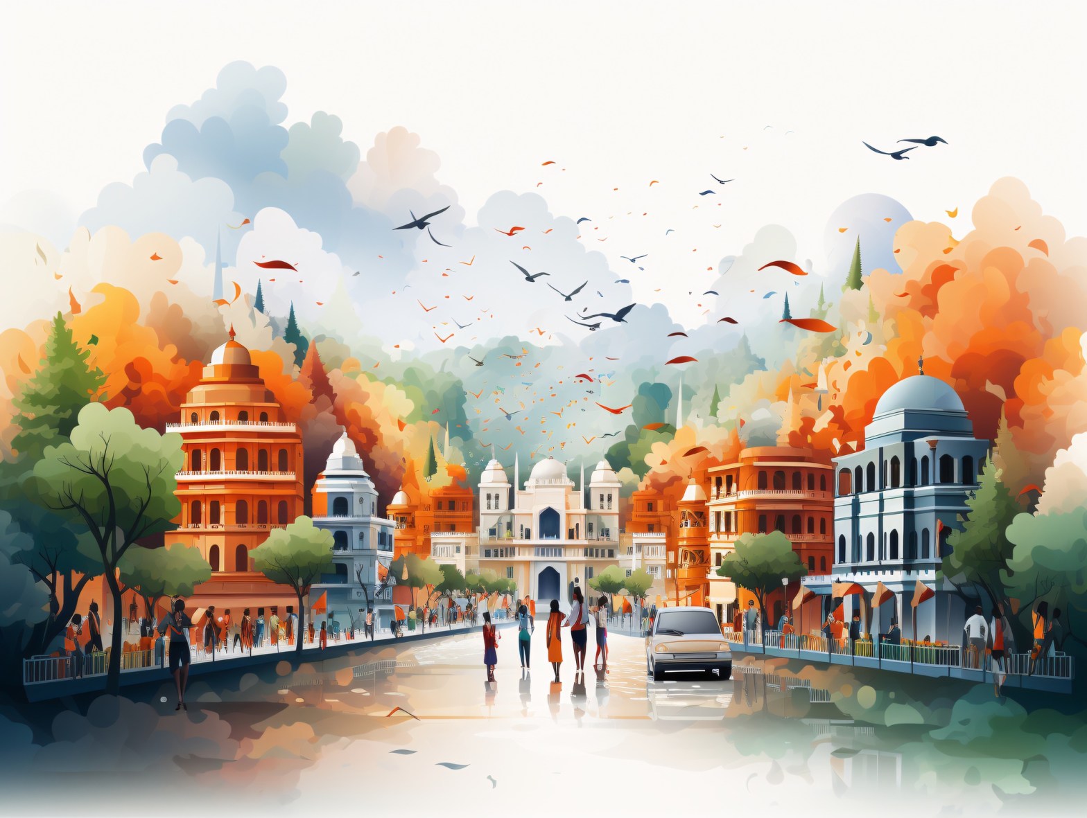 colourful city street with people and classic architecture   dr krishna athal