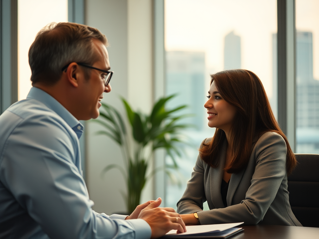 business meeting in modern office with two professionals talking   dr krishna athal