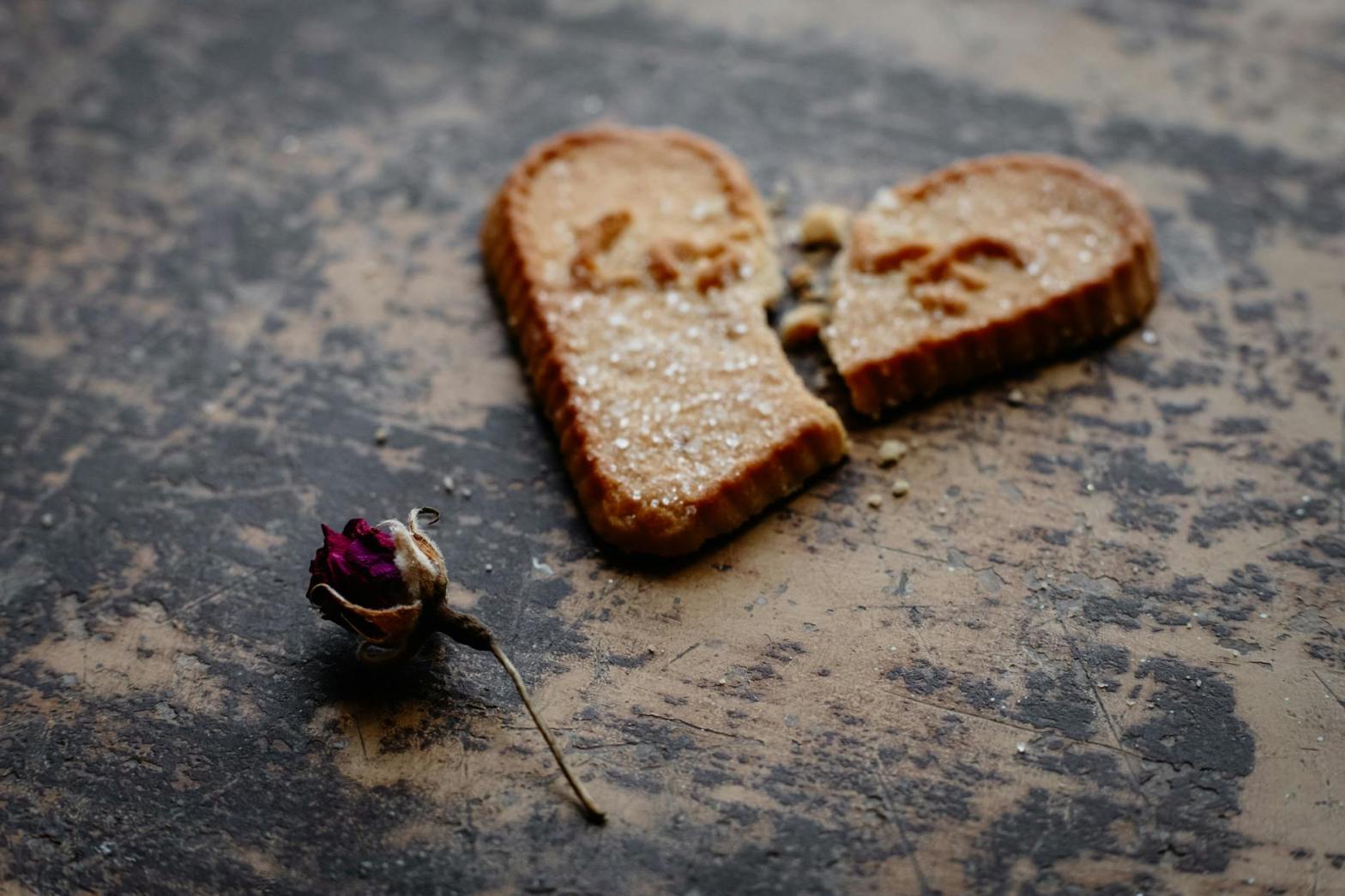 broken heartshaped cookie with dried rose nearby on table dr krishna athal broken heart shaped cookie with dried rose nearby on table dr krishna athal