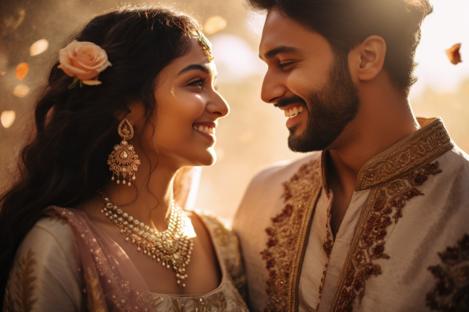 smiling couple in traditional attire at sunset celebration dr krishna athal smiling couple in traditional attire at sunset celebration dr krishna athal