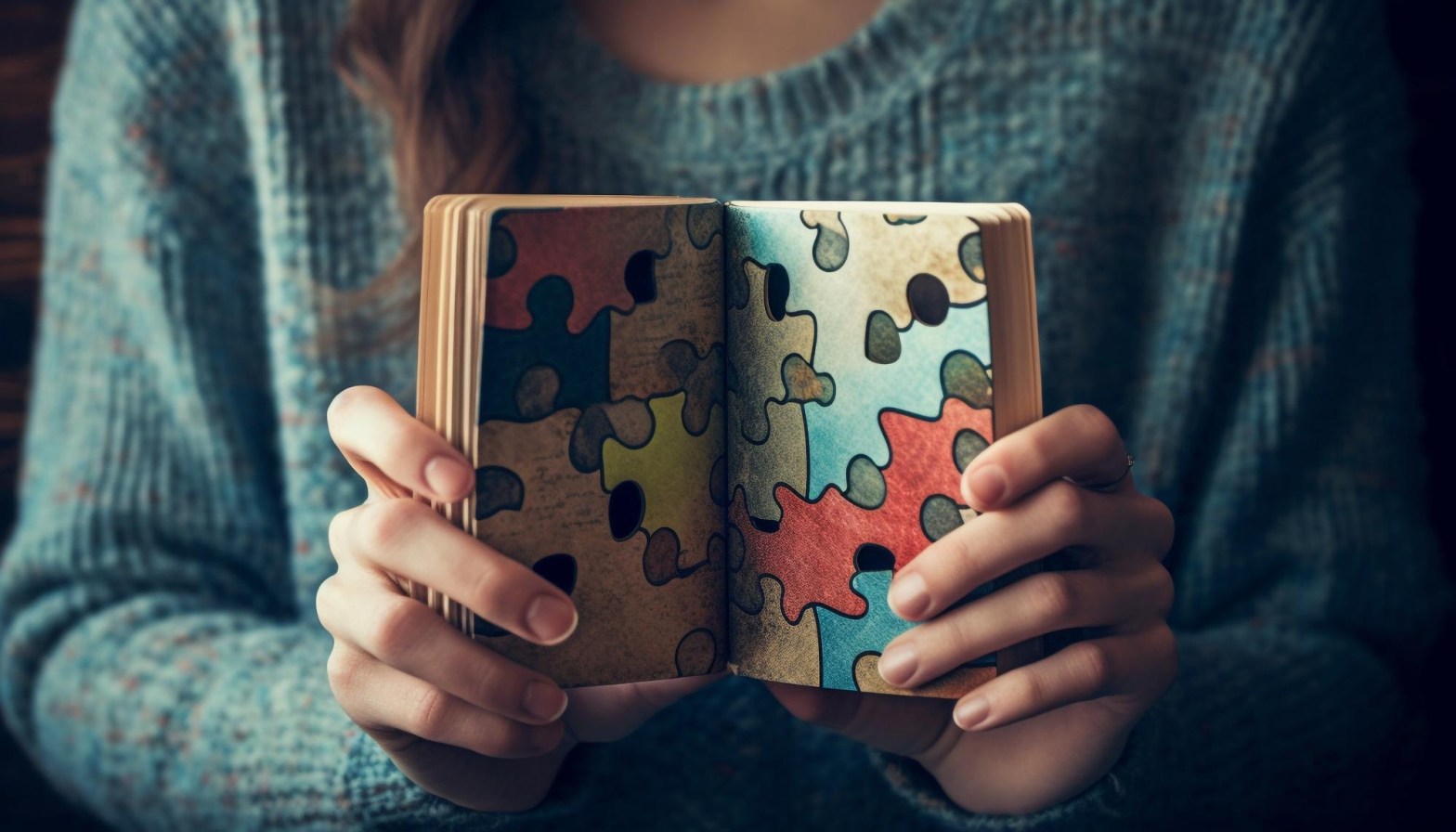 person holding a book with colourful puzzle piece patterns   dr krishna athal