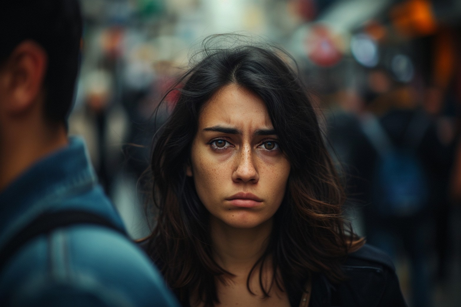woman in a crowded street looking pensive and thoughtful dr krishna athal woman in a crowded street looking pensive and thoughtful dr krishna athal
