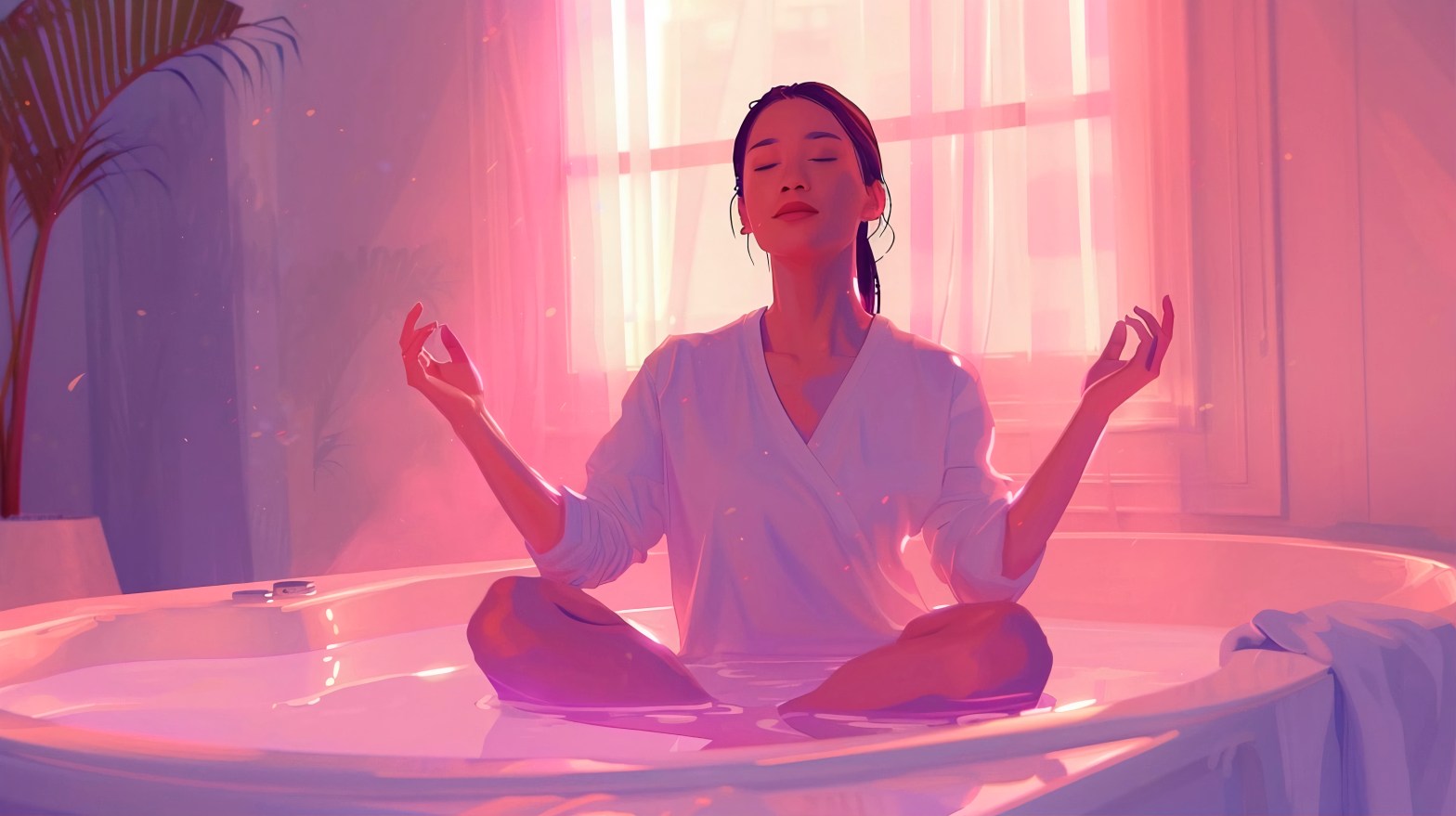 woman meditating in a sunlit bathtub for relaxation therapy dr krishna athal woman meditating in a sunlit bathtub for relaxation therapy dr krishna athal