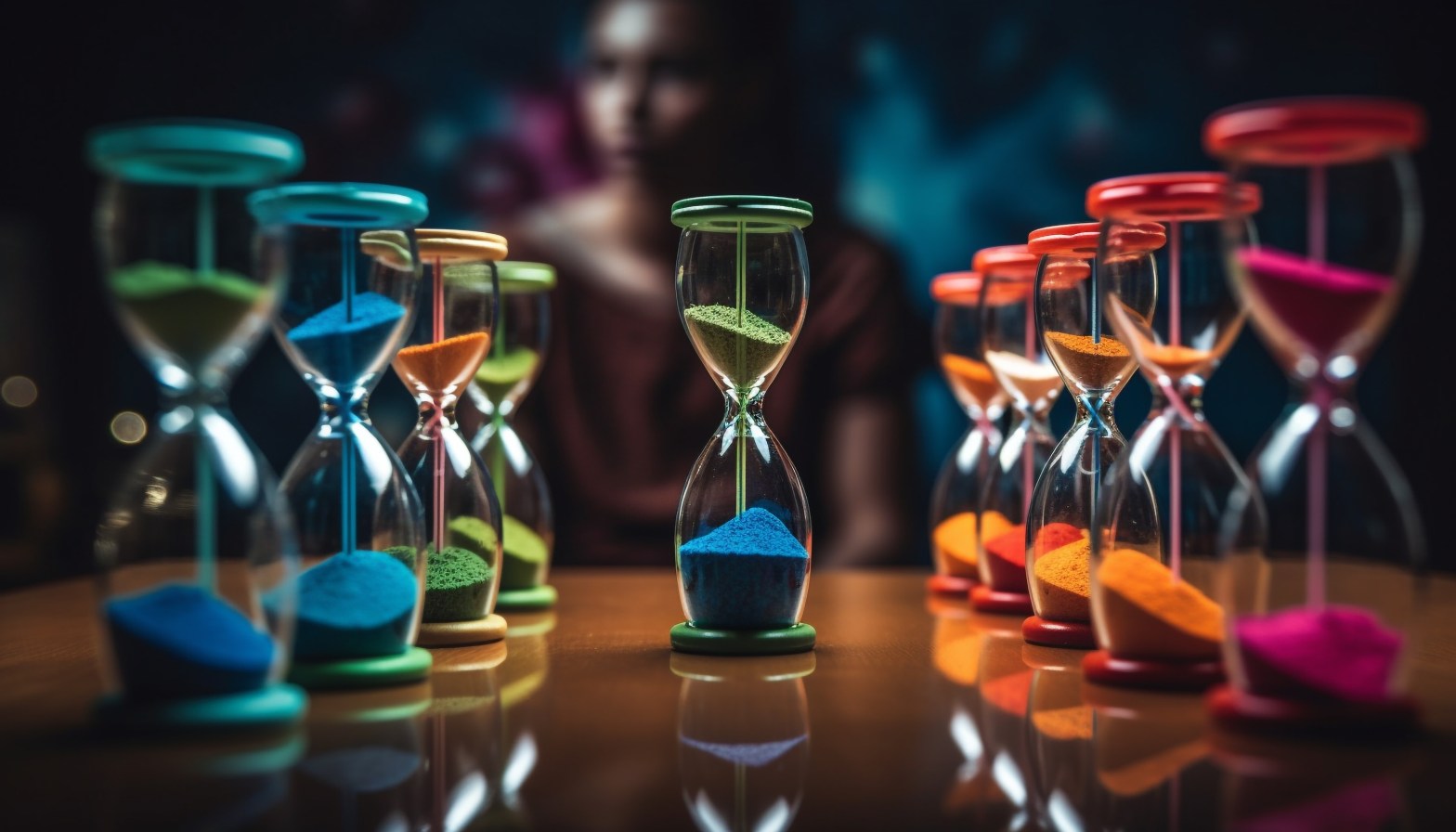 colourful sand timers on table with blurred background   dr krishna athal