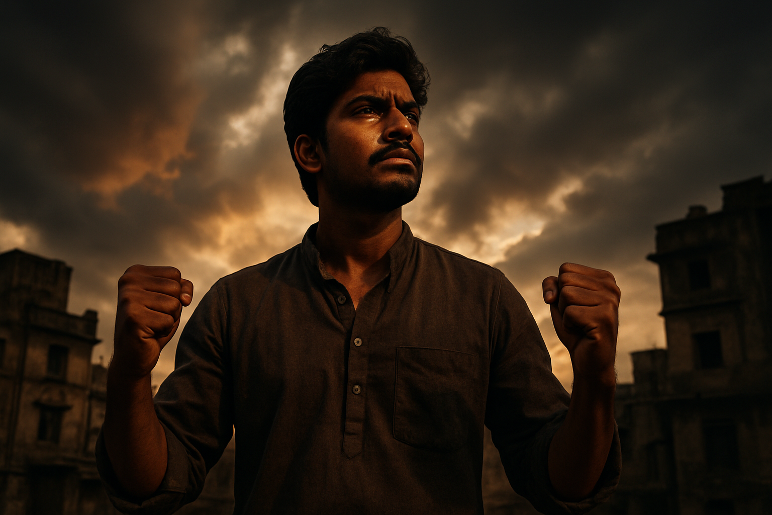 the lie of meritocracy dr krishna athal strong man in dramatic urban setting under stormy sky dr krishna athal