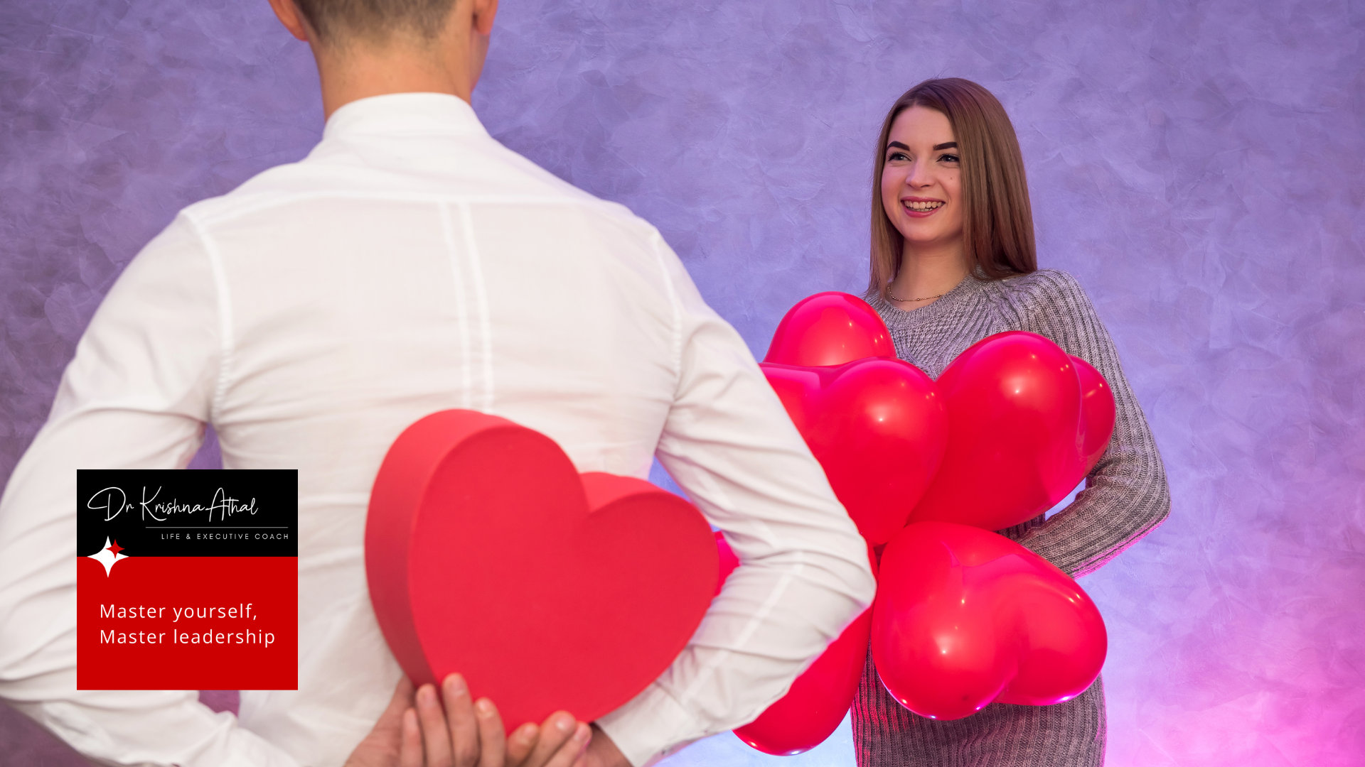 detachment dating   a man hiding a heart gift behind his back while a woman smiles symbolising emotional freedom and non attachment in modern relationships   dr krishna athal